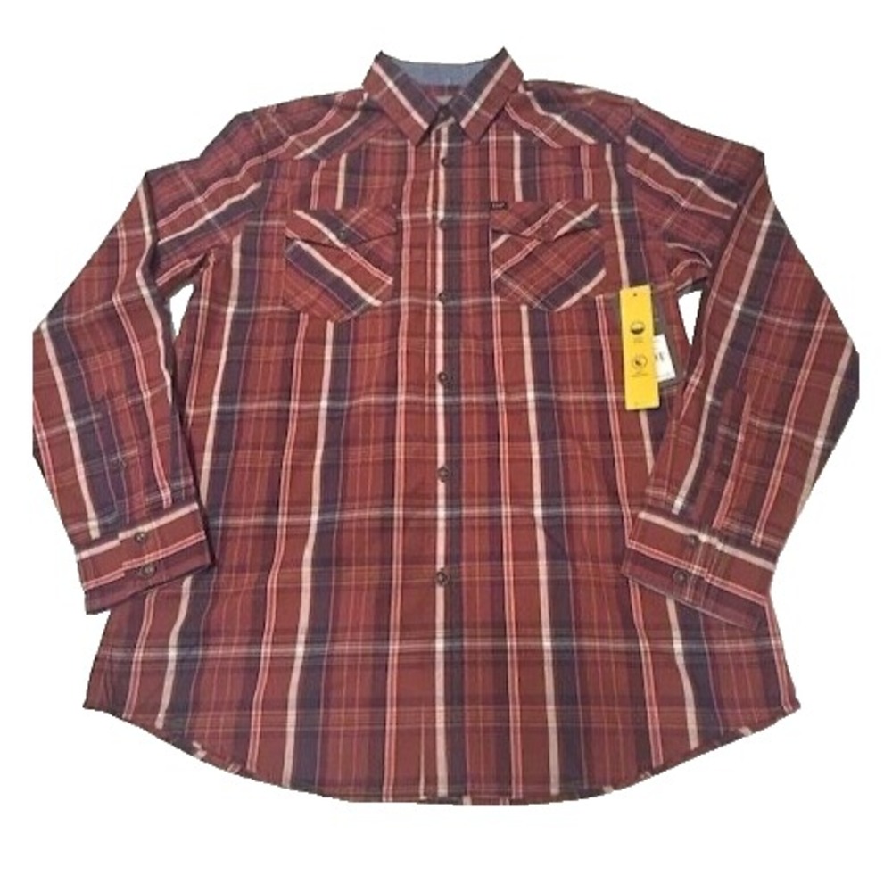 LEE Men's Flannel Plaid Stretch Button Up‎ Long Sleeve Regular Fit NWT - Size L